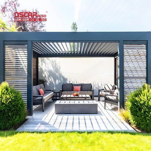 Aluminium Pergola with Remote Control European Style Outdoor Shading Garden Party Courtyard Relaxing Retractable Pergola