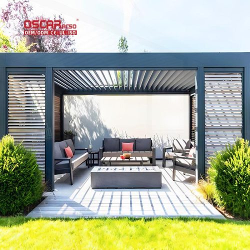 Outdoor Adjustable Aluminum Louvre Roof Kit Garden Patio Balcony Shading Ventilating Retractable Pergola