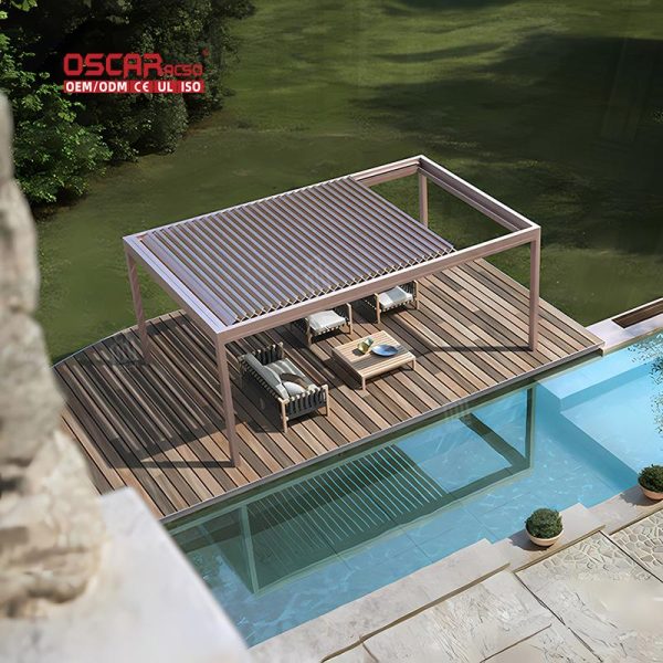 Adjustable Waterproof Electric Louvered Pergola Patio Deck Balcony Luxury Stylish Shelter Shade Structure Retractable Pergola