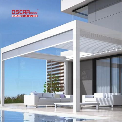 4X3 Aluminum Louvre with Automatic Rain Sensor Stackable Hotel Roof Luxury France Outdoor Use Retractable Pergola