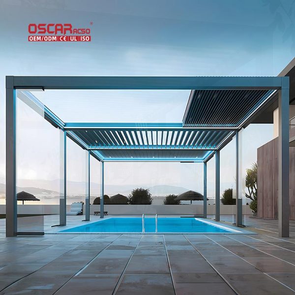 Outdoor Villa Garden 3X3M 3X4M Sunshade Aluminum Bioclimatic Louvered Roof Canopy Courtyard Terrace Patio Retractable Pergola