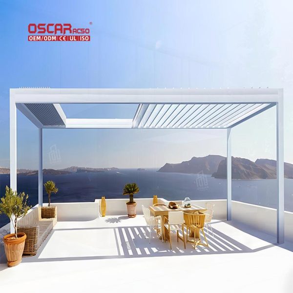 Outdoor Louvered Cover with Led Light Terrace Patio Garden Retractable Pergola