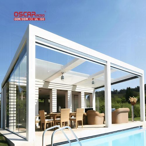 Free Standing Motorized Aluminum Louvered Structure Garden Backyard Poolside Shading and Ventilation Retractable Pergola