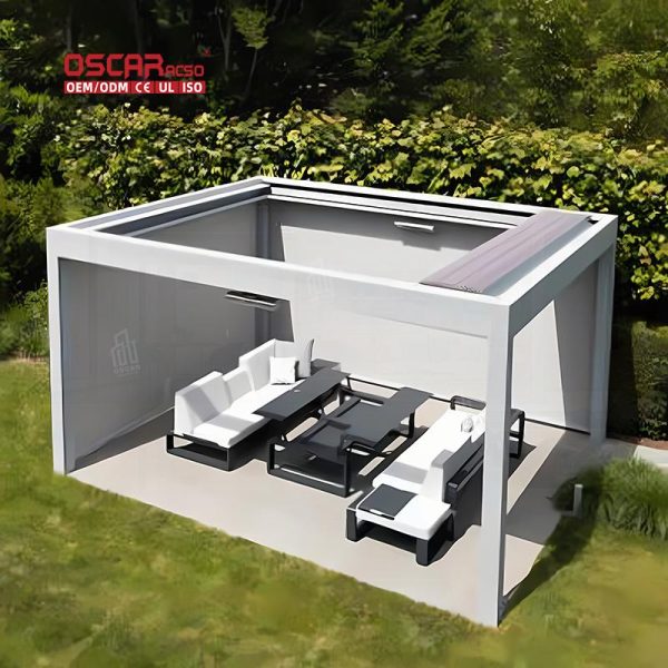 Motorized Waterproof Aluminium Louver Outdoor System Garden Patio Balcony Pergola Gazebo Retractable Pergola