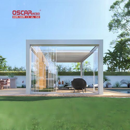 Aluminium Louvre Pergola Kit Commercial Use with Led Strip Lighting Ideal Outdoor Gardens and Patios Retractable Pergola