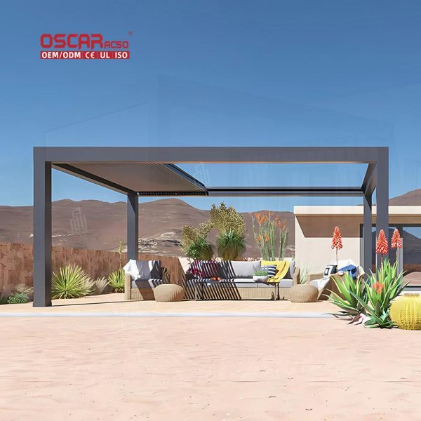 6M X 3M European Style Adjustable Motorized Louvered Glass Pergola Garden Patio Backyard Retractable Pergola