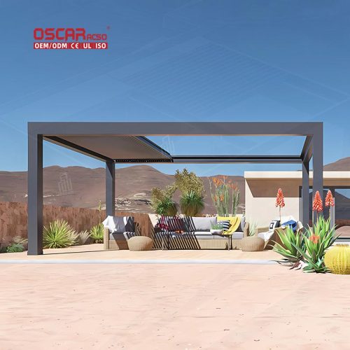 Rainproof Electric Aluminum Slats Louvered Pergola Garden Patio Balcony Eco - Friendly Bioclimatic Retractable Pergola