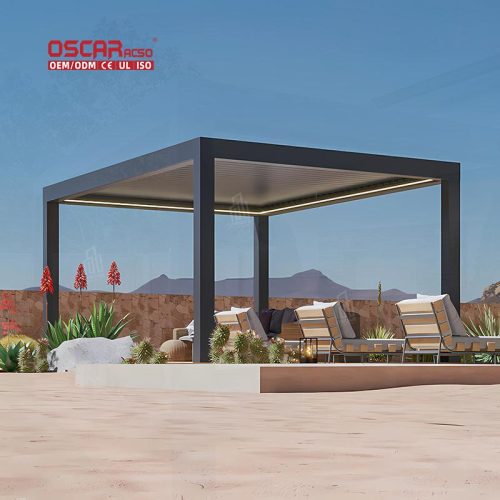 New Design Outdoor Waterproof Electric Opening Louvered Roof Patio Pergola Shade Garden Balcony Terrace Retractable Pergola