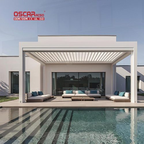 Large Aluminium Motorized Patio with Led For Backyard Garden Outdoor Retractable Pergola