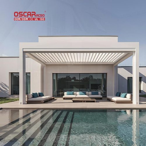 Large Aluminium Motorized Patio with Led For Backyard Garden and Outdoor Area Retractable Pergola