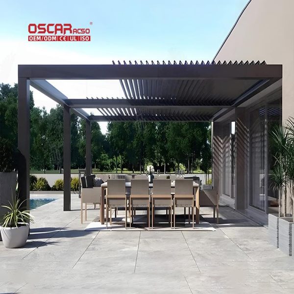 Outdoor Aluminum Louvered Pergola with Automatic Roof and Rain Sensor Garden Patio Backyard Retractable Pergola