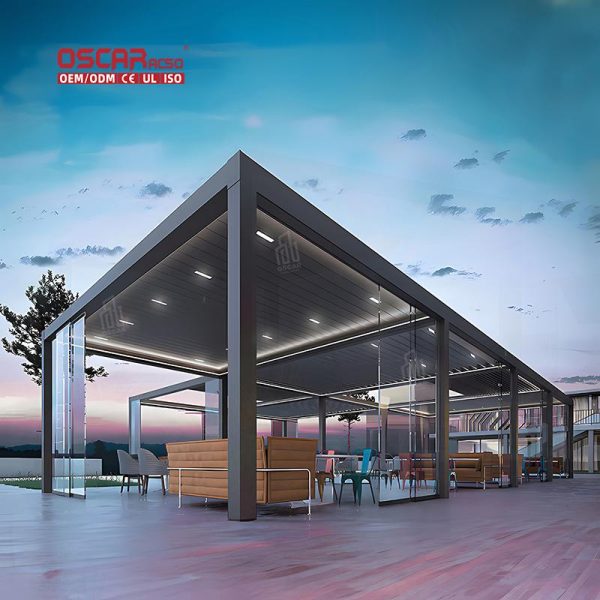 Waterproof Motorized Louver Roof Awning Systems Patio Garden Terrace with Bioclimatica Function Retractable Pergola