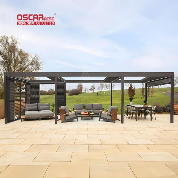 Motorised Easily Assembled Rainproof Waterproof Eco Friendly Louvred Pergola Roof Gardens Patios Backyards Retractable Pergola