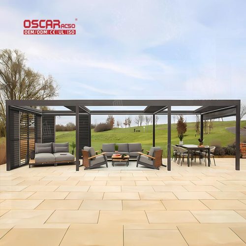 Waterproof Adjustable Louvered Roof & Blade Awning System Patio Yard Pergola Customized Sustainable Solution Retractable Pergola