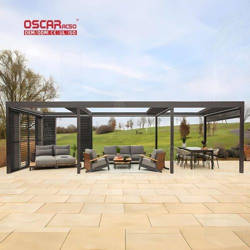 Patio Motorized Sun Shading with Aluminium Structure and Side Screening Ideal Gardens Balconies and Yards Retractable Pergola