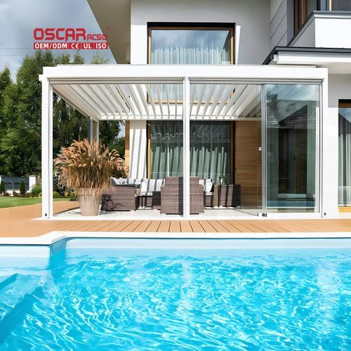 Louvered Roof with Led Light Motorized Customized Patio Garden Backyard Outdoor Aluminium Pergola Retractable Pergola