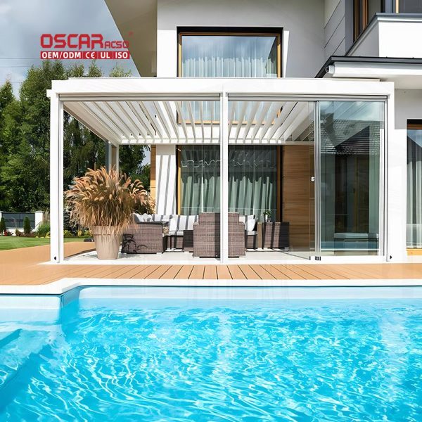 Outdoor Opening Aluminum Louver Roof with Led Light Bioclimatic Design Ideal Gardens Patios and Backyards Retractable Pergola