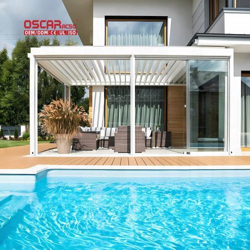 Outdoor Louvered Cover with Led Light Terrace Patio Garden Retractable Pergola