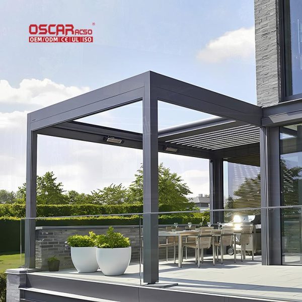 Customized Garden Electric Aluminum Pergola with Waterproof Adjustable Louvers Patio Backyard Balcony Retractable Pergola