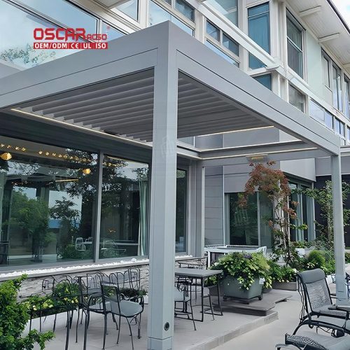 - Duty Waterproof Aluminium Pergola and Patio Gazebo with Motorized Roof System Garden Balcony Backyard Retractable Pergola