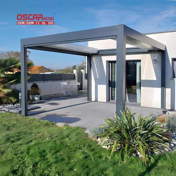 Waterproof Motorized Aluminium Louvres Outdoor Sun Awning Patio Garden Balcony Bioclimatic Roof Retractable Pergola