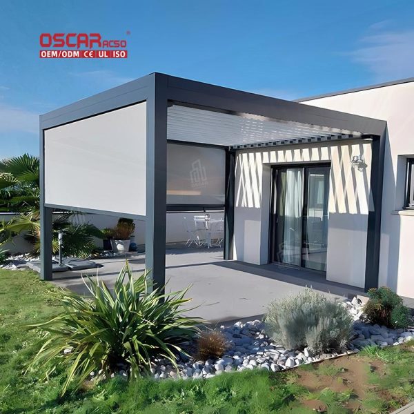 Waterproof Motorized Aluminium Louvre Verandah Cover Patio Commercial Use in Outdoor Areas Retractable Pergola