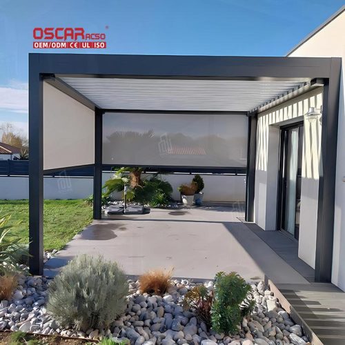 Outdoor Gazebo with Motorized Louvered Roof Garden Patio Backyard Bioclimatic Aluminium Structure Retractable Pergola