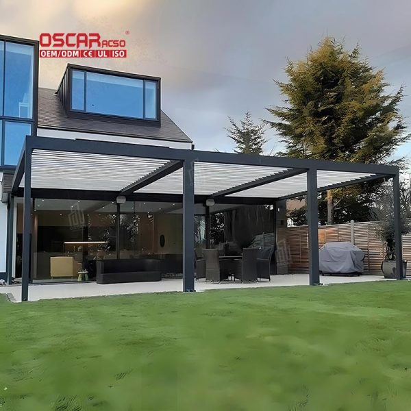 Electric Opening Waterproof Louvered Roof Garden Patio Balcony Outdoor Bioclimatic Shading Structure Retractable Pergola