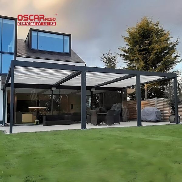 Aluminium Louvered Bioclimatic Shade Structure with Weather  Sensing Function Gardens Patios Decks Retractable Pergola