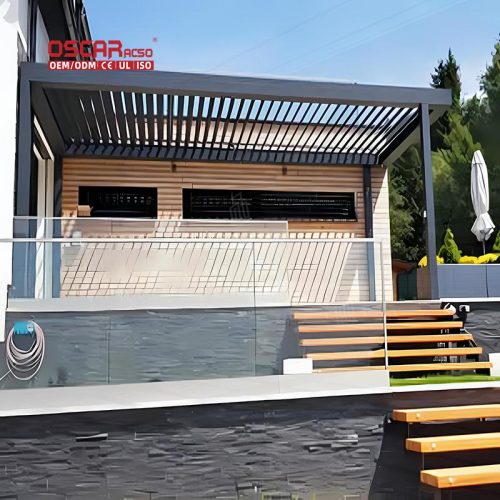 Outdoor Bioclimatic Aluminium Pergola with Adjustable Ventilation 3X3M - 6X4M Garden Patio Terrace Retractable Pergola