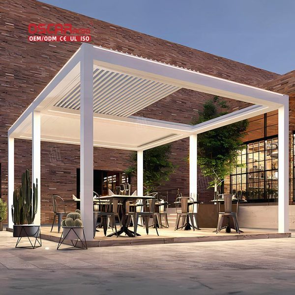 Modern Summer Opening Louvered Motorized Roofing Awnings Deck Patio Garden Outdoor Retractable Pergola