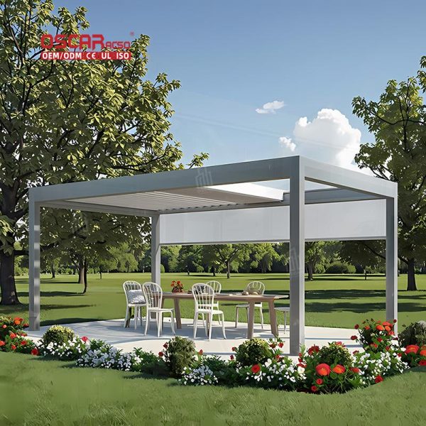 Aluminum Louvered Roof with Dimmable Rgb Lighting Luxury Bioclimatic Pergola System Garden Patio Balcony Retractable Pergola