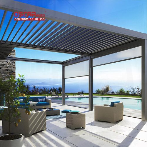 Outdoor Sunshade Aluminum Louvre Roof Modern Bioclimatic Structure 3X3 3X4 4X4 Garden Patio Backyard Retractable Pergola