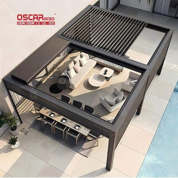 2021 Waterproof Aluminum Bioclimatic Polycarbonate Pergola Roof System Garden Patio Backyard Retractable Pergola