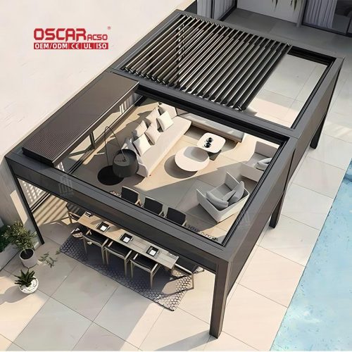 Customized Waterproof Aluminium Louvered Outdoor Arches Garden Patio and Poolside Retractable Pergola