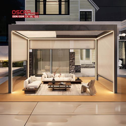 Outdoor Patio Sunshade with Shutter Function and Open - Air Design Gazebo Garden Backyard Terrace Retractable Pergola