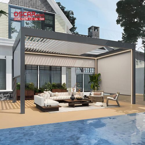 Customized Colors Outdoor Waterproof Sunshades Opening Louver Roof Pergola Garden Patio Balcony Retractable Pergola