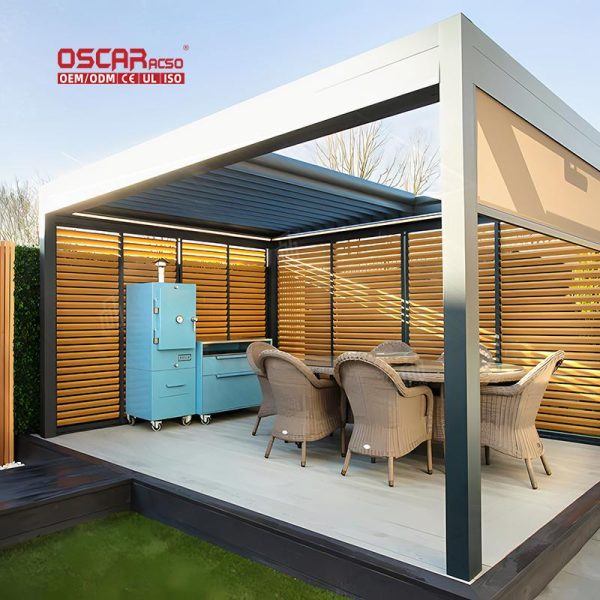 Waterproof Customized Motorized Metal Louvre Garden Patio Backyard Aluminium Folding Gazebo Roof Retractable Pergola