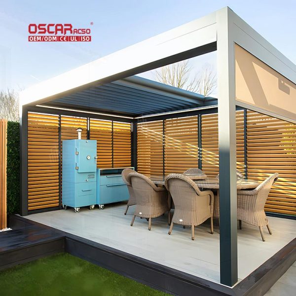 Electric Adjustable Metal Louvre Roof System Garden Patio Balcony Aluminum Pergola Structure Sale Retractable Pergola