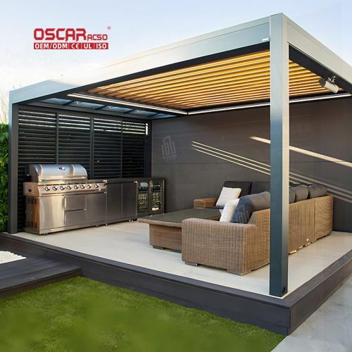 Modern Free - Standing Aluminium Louver System Motorized Gazebo Commercial Outdoor and Garden Use Retractable Pergola