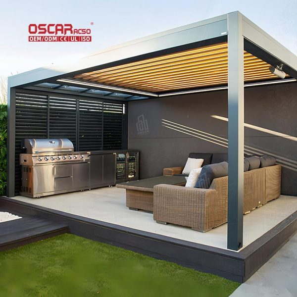 Adjustable Manual Double  Layer Roof Aluminum Pergola Garden Patio Backyard Starry Modern Pavilion Retractable Pergola