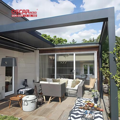 Lightweight Flexible Led Strip Light Kit Outdoor Patio Garden Commercial Aluminium Louvre Structure Retractable Pergola