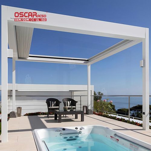 Louvered Pergola Set Garden Patio Poolside with Adjustable Louvers and Weather - Resistant Design Retractable Pergola
