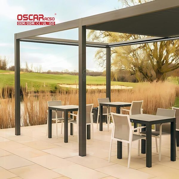 Sliding Folding Aluminium Outdoor Electric Retractable Canopy with Louvered Blades Patio Garden Backyard Retractable Pergola