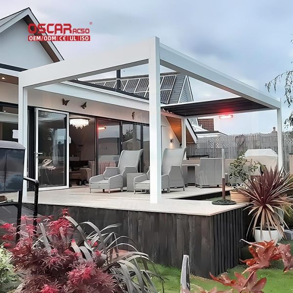 Controlled Diy Adjustable Electric Aluminum 3X3 Roof Louvered Pergola with Glass Door Patio Garden Balcony Retractable Pergola
