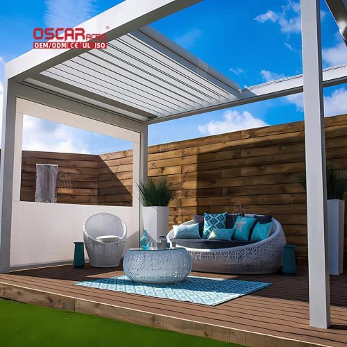 Aluminum Patio Roof Terrace Louver Pergola with Led Lights Outdoor Backyard Garden Shading and Lighting Retractable Pergola