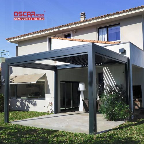 Motorized Louvered Blades Fully Automatic Sliding Folding Waterproof Aluminum Outdoor Garden Patio Pergola Retractable Pergola