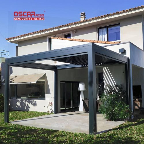 Motorized Adjustable Louvered Aluminium Pergola Garden Patio and Balcony Outdoor Shading Structure Retractable Pergola