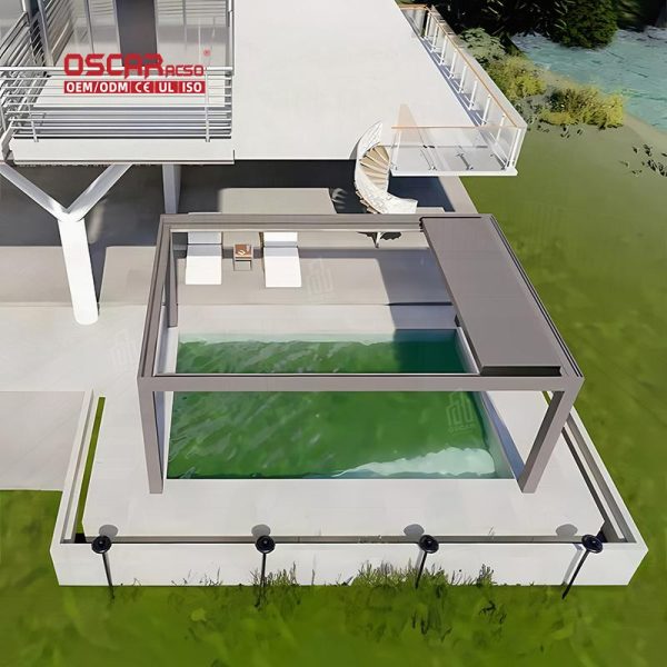 Aluminum Rooftop Window Pergola Garden Patio Balcony innovative Ventilated Outdoor Shading Structure Retractable Pergola