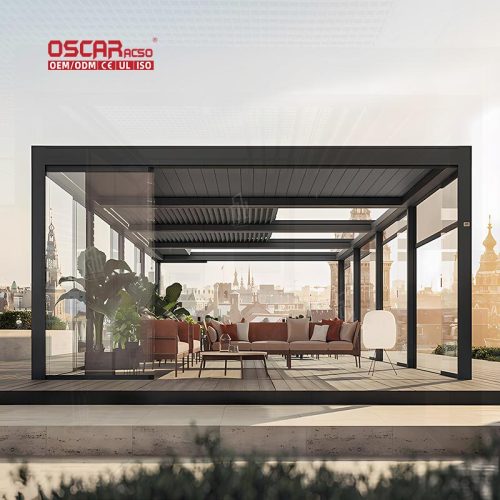 Waterproof Motorized Outdoor Aluminium Louvres Awning Garden Patio Balcony Bioclimatic Sunshade Roof Retractable Pergola